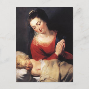 Virgin in Adoration before Jesus Child Vykort