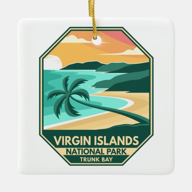 Virgin Islands nationalpark Minimal Retro Emblem Julgransprydnad Keramik (Framsida)