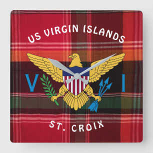 Virgin Islands USVI Flagga St. Croix Madras Play Fyrkantig Klocka