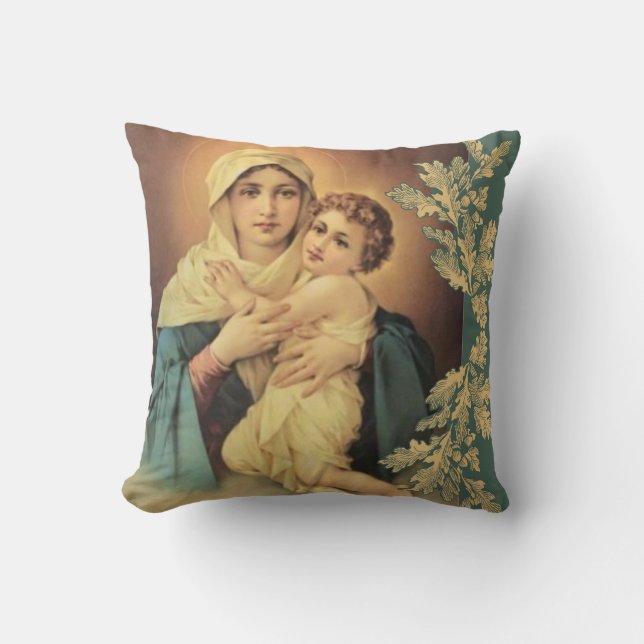 Virgin Madonna Mary med Baby Jesus Kudde (Framsida)