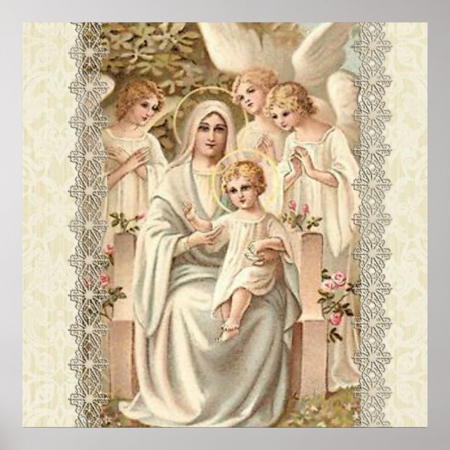 Virgin Madonna Mary med Child Jesus & Änglar Poster (Framsidan)