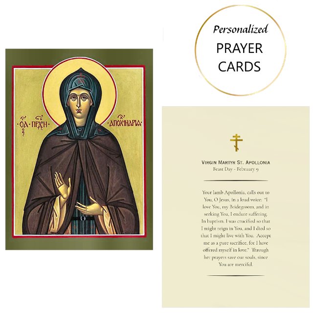 Virgin Martyr St. Apollonia Orthodox Prayer Card   Placeringskort (Skapare uppladdad)