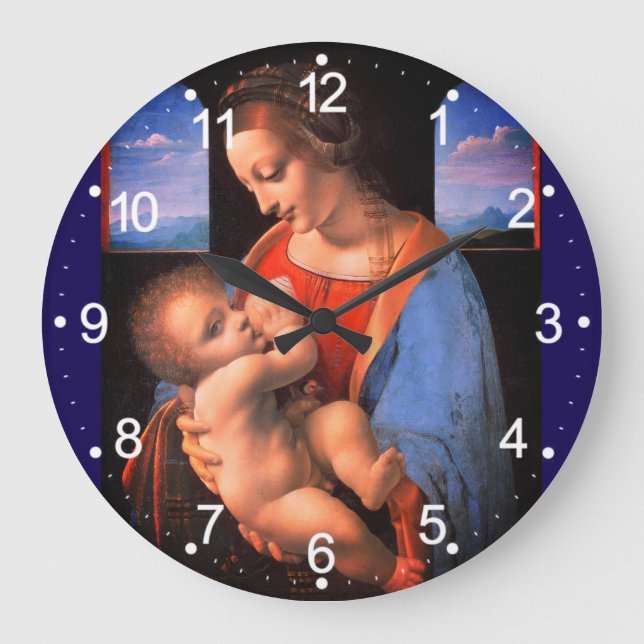 Virgin Mary ammar Kristus Child-324 Stor Klocka (Framsida)