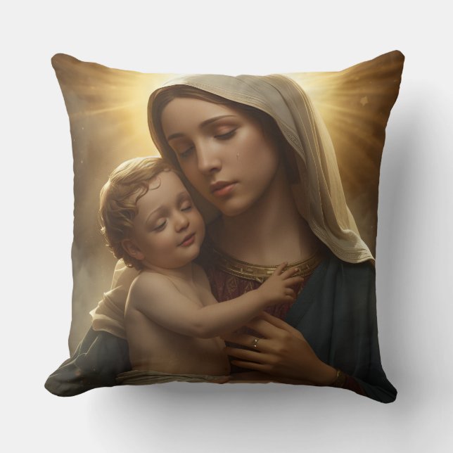 Virgin Mary and Baby Jesus Throw Pillow Kudde (Framsida)