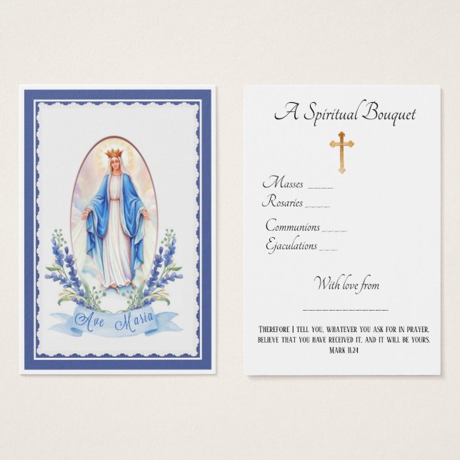 Virgin Mary Andlig Bouquet Prayer Heliga Card Visitkort (Framsida & baksida)