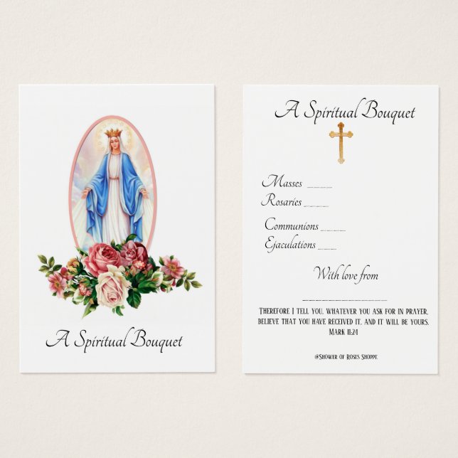 Virgin Mary Andlig Bouquet Prayer Heliga Card Visitkort (Framsida & baksida)