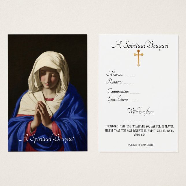 Virgin Mary Andlig Bouquet Prayer Heliga Card Visitkort (Framsida & baksida)