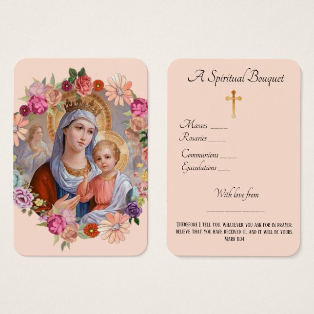 Virgin Mary Andlig Bouquet Prayer Heliga Card Visitkort (Framsida & baksida)