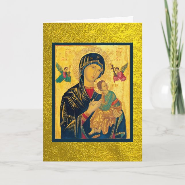 Virgin Mary & Baby Jesus Icon på Guld Kort (Framsida)