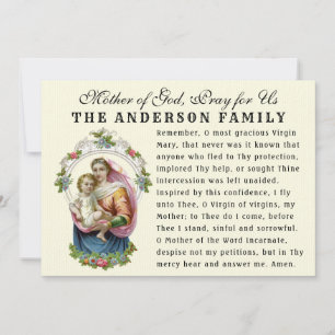 Virgin Mary Baby Jesus katolska Memorare Prayer Kort