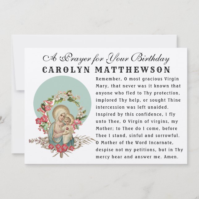 Virgin Mary Baby Jesus katolska Memorare Prayer Kort (Framsida)