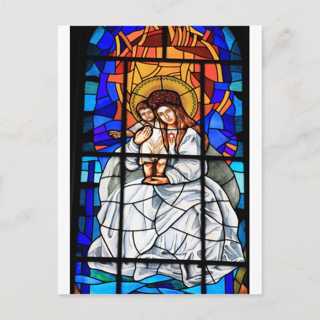 Virgin Mary baby Jesus Kristus nedfläckad glasföns Vykort (Framsida)