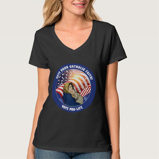 Virgin Mary Baby Jesus Prolife American Flagga But T Shirt (Framsida)