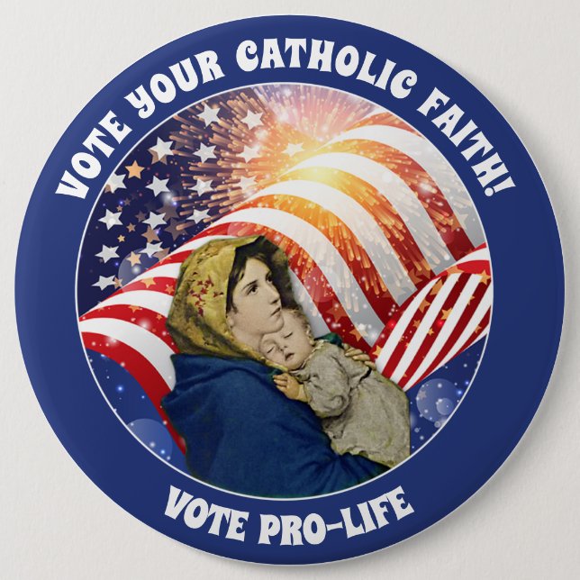 Virgin Mary Baby Jesus Prolife American Flagga Knapp (Framsida)