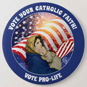 Virgin Mary Baby Jesus Prolife American Flagga Knapp