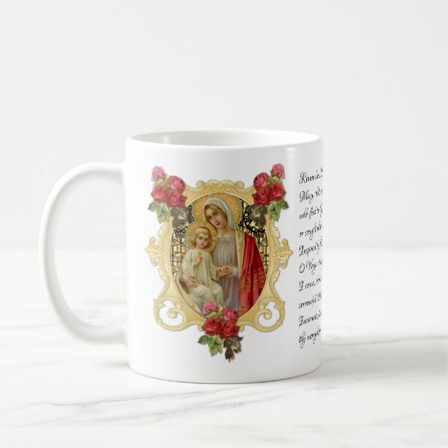 Virgin Mary Blommigt Jesus Memorare Prayer  Kaffemugg (Vänster)