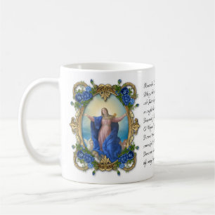 Virgin Mary Blommigt religiösa Memorare Prayer Kaffemugg