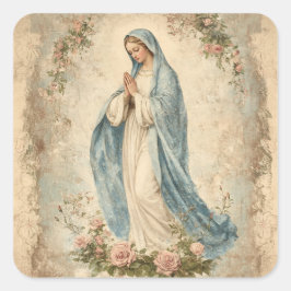 Virgin Mary Blommigt Religiösa Vintage  Catholique Fyrkantigt Klistermärke
