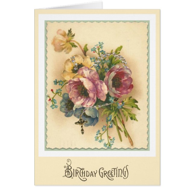 Virgin Mary Blommigt Rosary Birthday Religiösa OBS Kort (Framsidan)