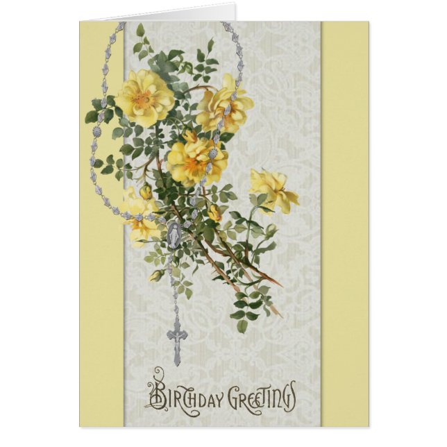 Virgin Mary Blommigt Rosary Birthday Religiösa OBS Kort (Framsidan)