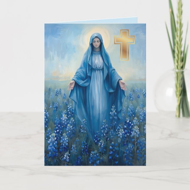 VIrgin Mary Blommigt Sympathy Foled Greeting Card Kort (Framsida)