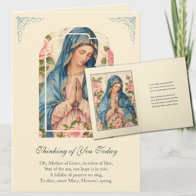 Virgin Mary Blommigt Tankar på dig Prayer Kort (Skapare uppladdad)