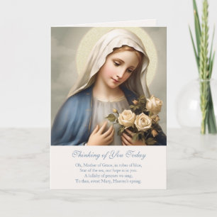 Virgin Mary Blommigt Tankar på dig Prayer Kort