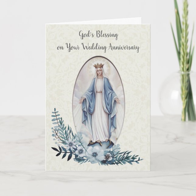 VIRGIN MARY | BRÖLLOP ANNIVERSARY | BLÅA BLOMMOR KORT (Framsida)