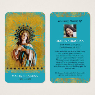 Virgin Mary Catholical Funeral Memorial Prayer Car Visitkort