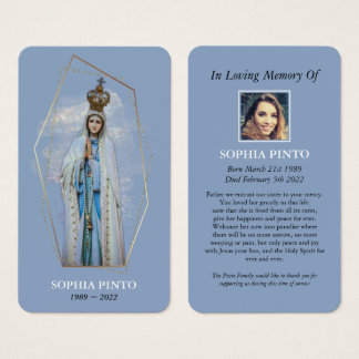 Virgin Mary Catholical Funeral Memorial Prayer Car Visitkort