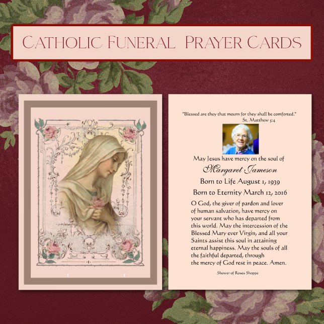 Virgin Mary Catholie Funeral Prayer Heliga Card Visitkort (Traditional Catholic Funeral Prayer Cards - Easy to personalize )