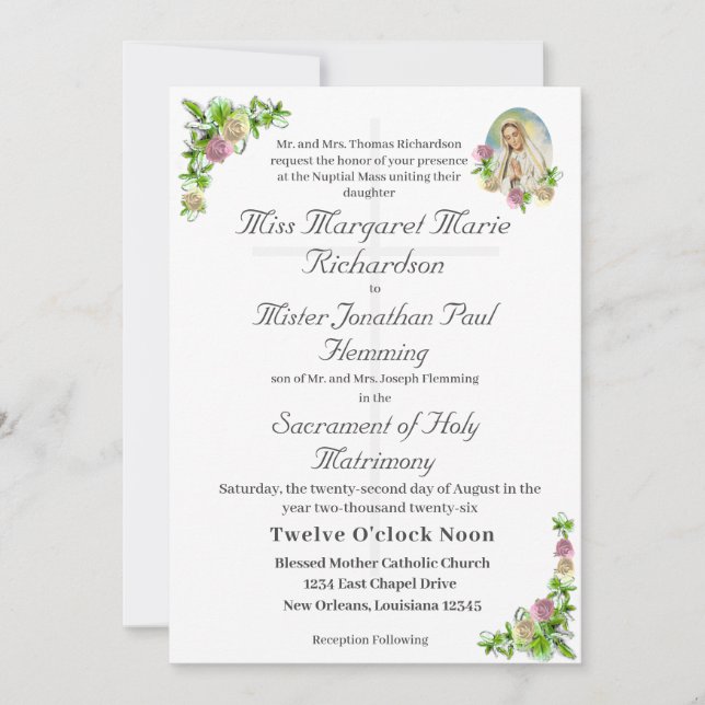 Virgin Mary Catholik Wedding Investigation Inbjudningar (Framsida)