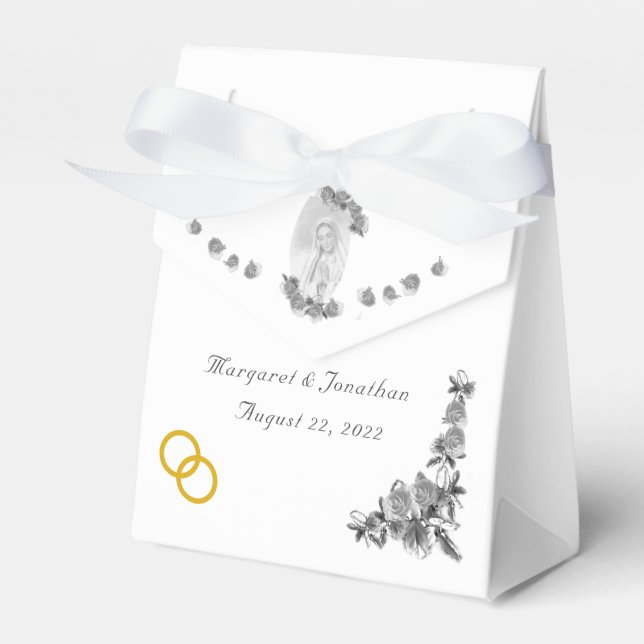 Virgin Mary CatholiolSilver Bröllop Presentaskar (Framsidan Sidan)