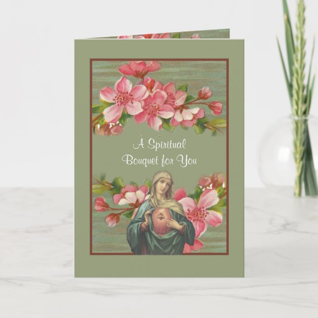Virgin Mary Catholique Andlig Bouquet Prayer Card Kort (Framsida)