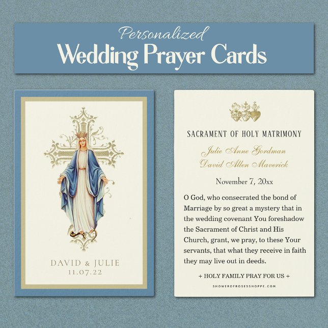 Virgin Mary Catholique Bröllop Prayer Card Visitkort (Our Lady of Grace Catholic Personalized Wedding Prayer Cards)