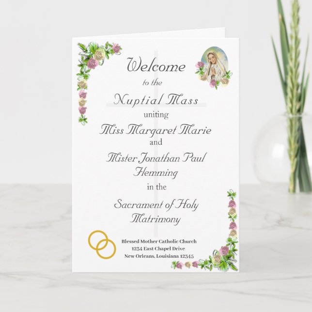 Virgin Mary Catholique Bröllopsprogram Program (Framsida)