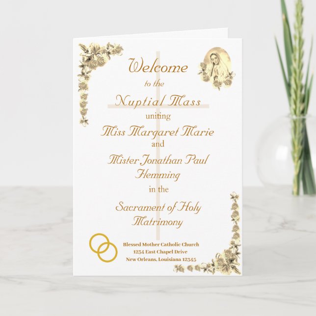Virgin Mary Catholique Bröllopsprogram Program (Framsida)