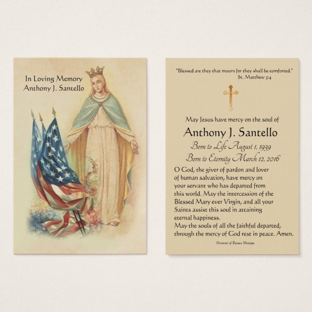 Virgin Mary Catholique Flaggor Funeral Heliga Card Visitkort (Framsida & baksida)