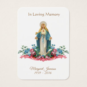 Virgin Mary Catholique Funeral Memorial Heliga Car Visitkort