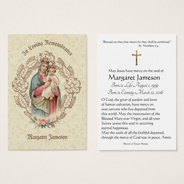Virgin Mary Catholique Funeral Memorial Heliga Car Visitkort (Framsida & baksida)