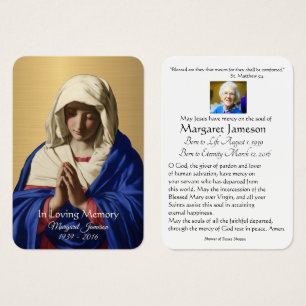 Virgin Mary Catholique Funeral Memorial Heliga Car Visitkort