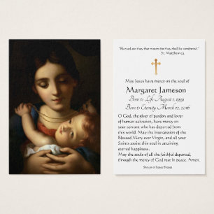 Virgin Mary Catholique Funeral Memorial Heliga Car Visitkort