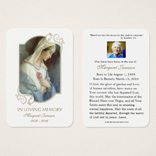 Virgin Mary Catholique Funeral Memorial Heliga Car Visitkort