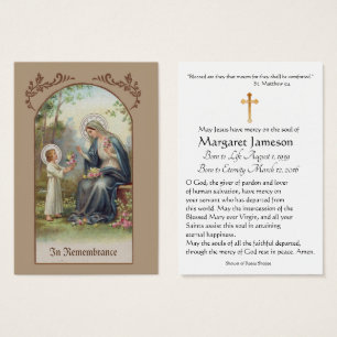 Virgin Mary Catholique Funeral Memorial Heliga Car Visitkort