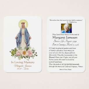 Virgin Mary Catholique Funeral Memorial Heliga Car Visitkort