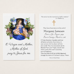 Virgin Mary Catholique Funeral Memorial Heliga Car Visitkort
