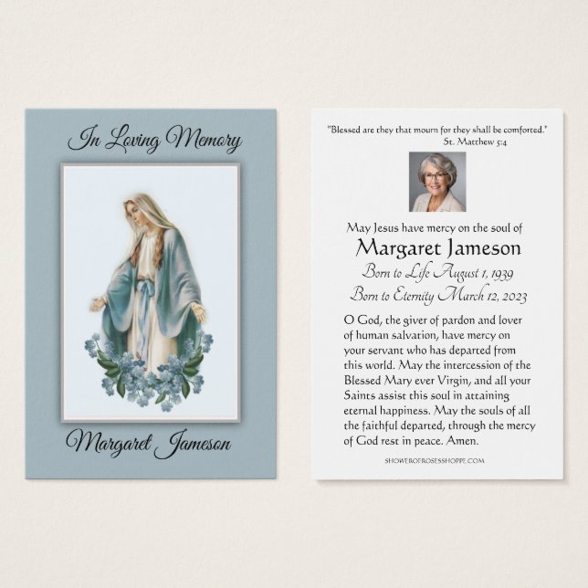 Virgin Mary Catholique Funeral Memorial Heliga Car Visitkort (Framsida & baksida)