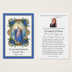 Virgin Mary Catholique Funeral Memorial Heliga Car Visitkort
