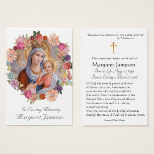 Virgin Mary Catholique Funeral Memorial Heliga Car Visitkort