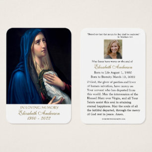Virgin Mary Catholique Funeral Memorial Heliga Car Visitkort